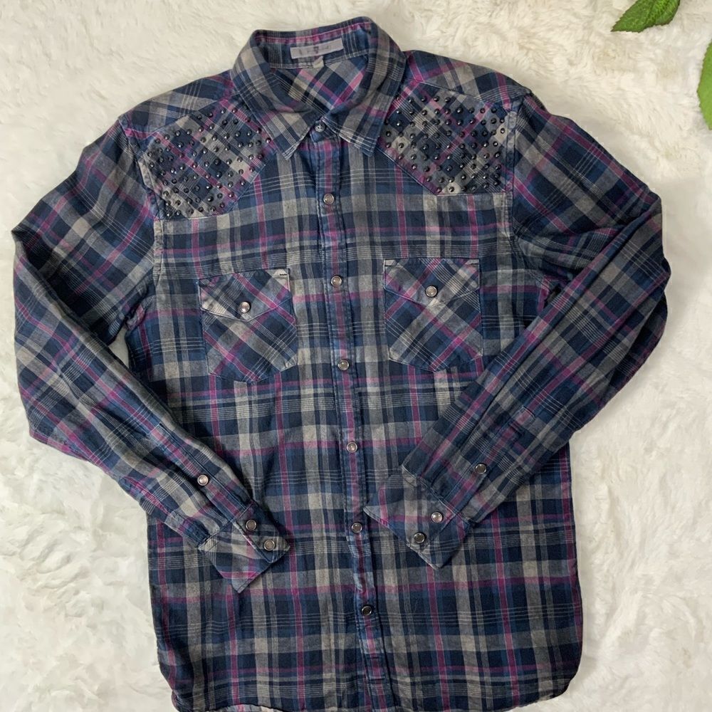 7 FOR ALL MANKIND Pearl snap linen blend shirt